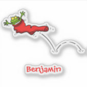 Niedlicher Frosch in einem roten Cartoon Aufkleber (Vorderseite)