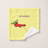 Niedlicher Frosch in einem roten Cartoon Badhandtuch Set (Waschlappen)