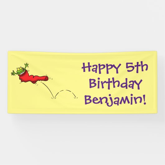 Niedlicher Frosch in einem roten Cartoon Banner (Horizontal)