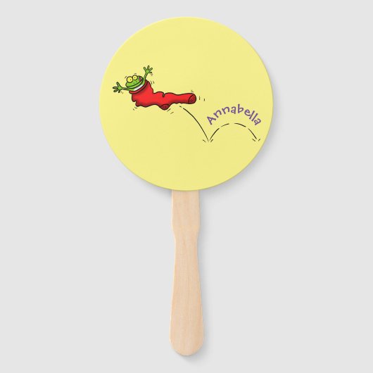 Niedlicher Frosch in einem roten Cartoon Fächer (Rückseite)