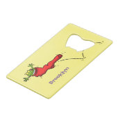 Niedlicher Frosch in einem roten Cartoon Geldbeutel Flaschenöffner (Vorderseite Schrägansicht)