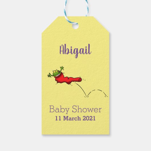 Niedlicher Frosch in einem roten Cartoon Geschenkanhänger (Rückseite)