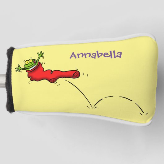 Niedlicher Frosch in einem roten Cartoon Golf Headcover (Vorderseite)