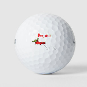 Niedlicher Frosch in einem roten Cartoon Golfball