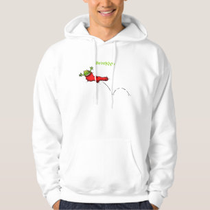 Niedlicher Frosch in einem roten Cartoon Hoodie