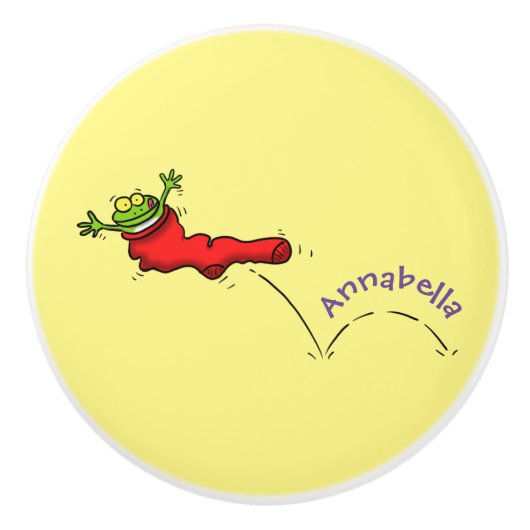 Niedlicher Frosch in einem roten Cartoon Keramikknauf (Vorderseite)