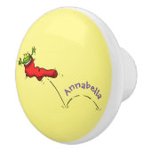 Niedlicher Frosch in einem roten Cartoon Keramikknauf (Rechts)