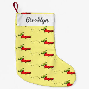 Niedlicher Frosch in einem roten Cartoon Kleiner Weihnachtsstrumpf