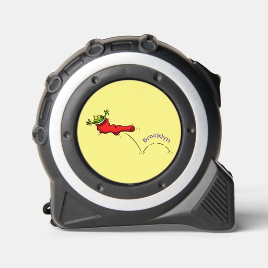 Niedlicher Frosch in einem roten Cartoon Maßband (Vorderseite)