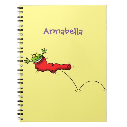 Niedlicher Frosch in einem roten Cartoon Notizblock (Vorderseite)