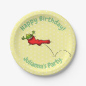 Niedlicher Frosch in einem roten Cartoon Pappteller (Vorderseite)