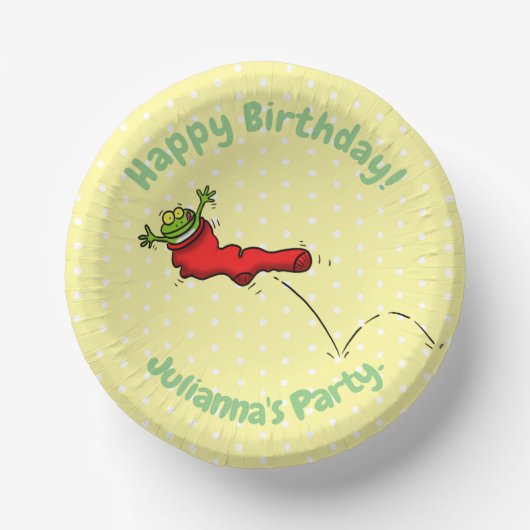 Niedlicher Frosch in einem roten Cartoon Pappteller (Vorderseite)