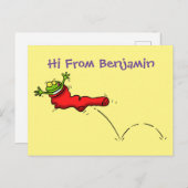 Niedlicher Frosch in einem roten Cartoon Postkarte (Vorne/Hinten)