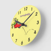 Niedlicher Frosch in einem roten Cartoon Runde Wanduhr (Winkel)