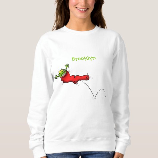 Niedlicher Frosch in einem roten Cartoon Sweatshirt (Vorderseite)