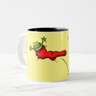 Niedlicher Frosch in einem roten Cartoon Zweifarbige Tasse