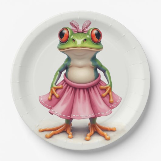 Niedlicher Frosch in Rosa Pappteller (Vorderseite)
