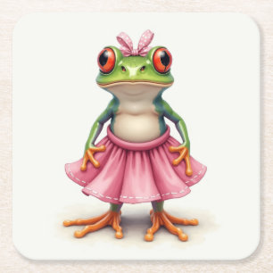 Niedlicher Frosch in Rosa Rechteckiger Pappuntersetzer