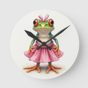 Niedlicher Frosch in Rosa Runde Wanduhr