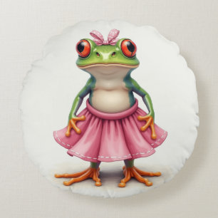 Niedlicher Frosch in Rosa Rundes Kissen