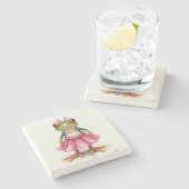 Niedlicher Frosch in Rosa Steinuntersetzer (Seitenansicht)