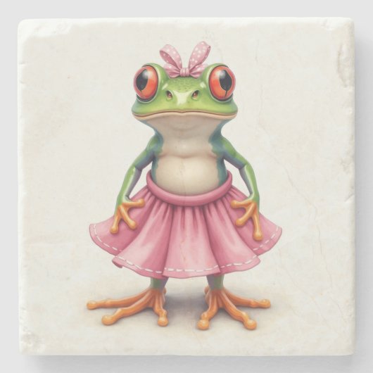 Niedlicher Frosch in Rosa Steinuntersetzer (Vorderseite)