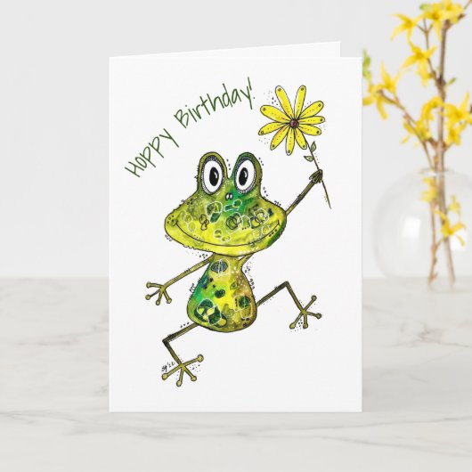 Niedlicher Frosch Karte (Gelbe Blume)