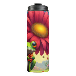 Niedlicher Frosch mit Blume Thermosbecher