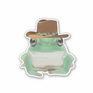 Niedlicher Frosch mit Cowboy-Hut Aufkleber