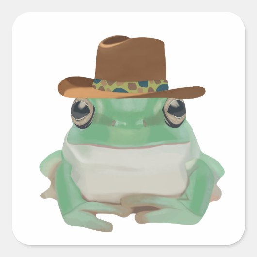 Niedlicher Frosch mit Cowboy-Hut Quadratischer Aufkleber (Vorderseite)