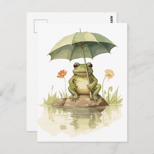 Niedlicher Frosch mit einem Regenschirm am See Postkarte (Vorne/Hinten)