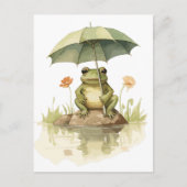 Niedlicher Frosch mit einem Regenschirm am See Postkarte (Vorderseite)