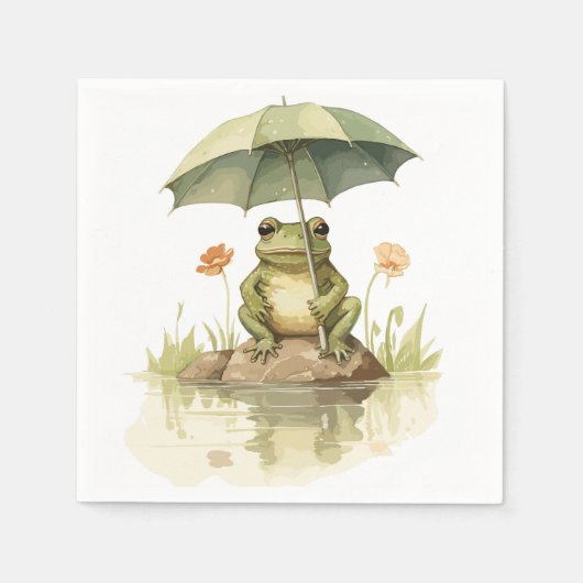 Niedlicher Frosch mit einem Regenschirm am See Serviette (Vorderseite)