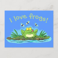 Niedlicher Frosch mit Fliegen Cartoon Postkarte