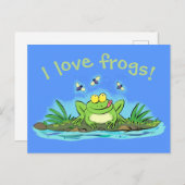 Niedlicher Frosch mit Fliegen Cartoon Postkarte (Vorne/Hinten)