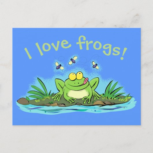 Niedlicher Frosch mit Fliegen Cartoon Postkarte (Vorderseite)