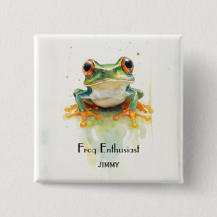Niedlicher Frosch mit grüner Wasserfarbe Button
