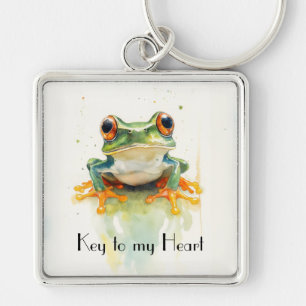 Niedlicher Frosch mit grüner Wasserfarbe Schlüsselanhänger