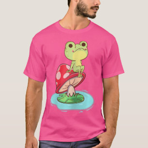 Niedlicher Frosch mit Kernnähe auf dem Pilz Kawaii T-Shirt