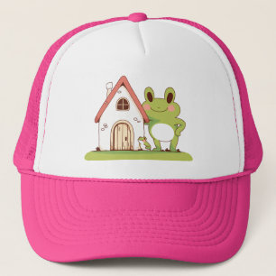 niedlicher Frosch mit kleiner Hauskappe Truckerkappe
