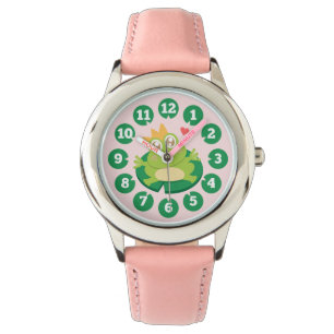 Niedlicher Frosch mit Krone auf einem Seerosenblat Armbanduhr