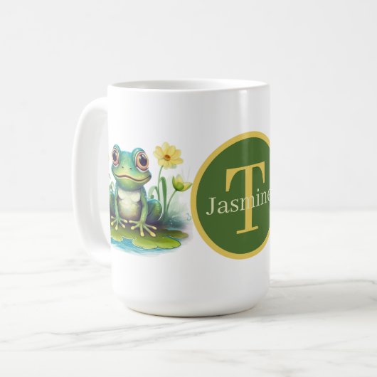 niedlicher Frosch mit Monogramm Kaffeetasse (Vorderseite Links)