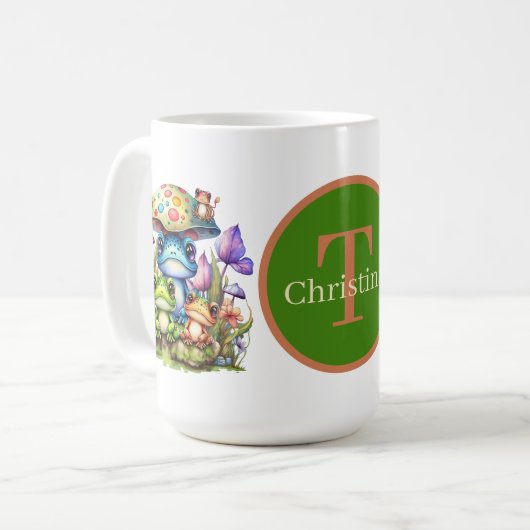 niedlicher Frosch mit Monogramm Kaffeetasse (Vorderseite Links)