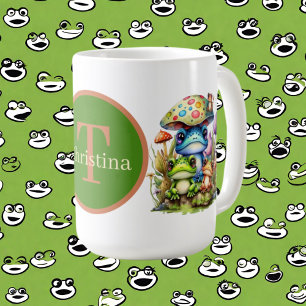 niedlicher Frosch mit Monogramm Kaffeetasse