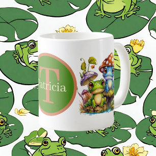 niedlicher Frosch mit Monogramm Kaffeetasse