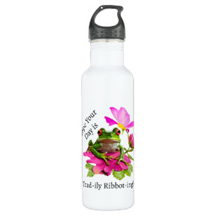 Niedlicher Frosch oder Toad Puff auf rosa Blume Edelstahlflasche