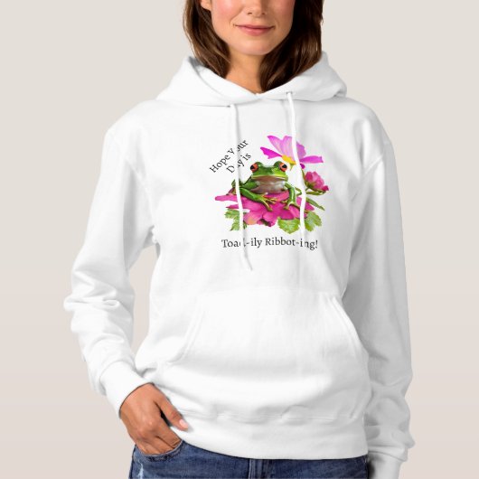 Niedlicher Frosch oder Toad Puff auf rosa Blume Hoodie (Vorderseite)