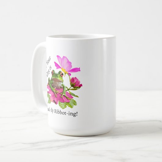 Niedlicher Frosch oder Toad Puff auf rosa Blume Kaffeetasse (Vorderseite Links)
