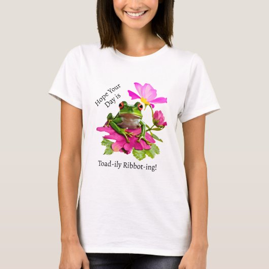 Niedlicher Frosch oder Toad Puff auf rosa Blume T-Shirt (Vorderseite)
