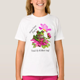 Niedlicher Frosch oder Toad Puff auf rosa Blume T-Shirt